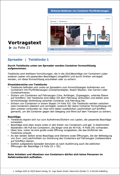 Präsentationsfolie zur Sicherheit bei der Bedienung von Container-Flurförderzeuge