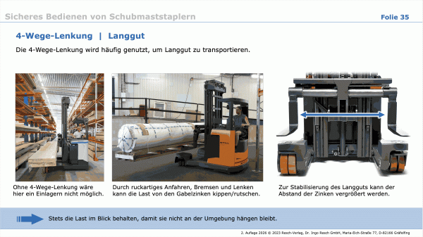 Schulungsunterlage für Stufe 2 nach DGUV-Standard – Speziell für Bediener von Schubmaststaplern.