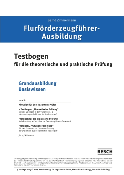 Testbogen: Grundausbildung Basiswissen Flurförderzeugführern / Gabelstaplerfahrern